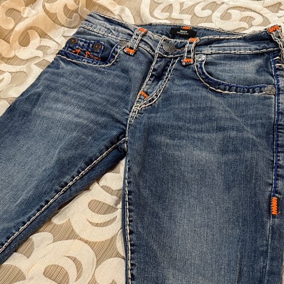 True Religion Blue Jeans with Orange Stitching